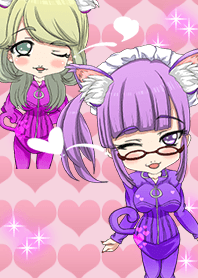 고양이 귀 가죽 정장 여자.