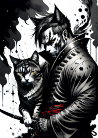 Ink wash cat samurai a9B1F7