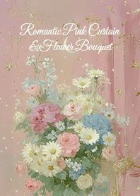 Romantic Pink Curtain & Flower Bouquet