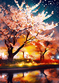 Beautiful night cherry blossoms#1102