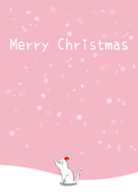 Merry Christmas, white cat, (Pink style)