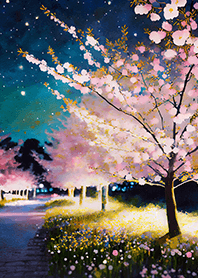 Beautiful night cherry blossoms#1219
