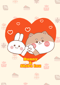 可愛寶貝柴犬與兔兔的愛心-黃橘