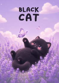Kawaii Black Cat In Lavender