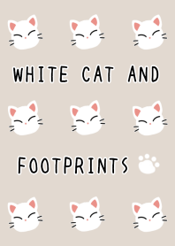 WHITE CAT AND FOOTPRINTS-BEIGEj