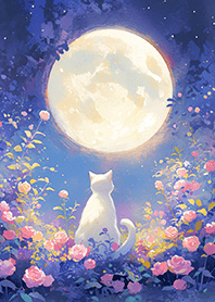 ⭐️月夜花園賞月白貓❤️7-5