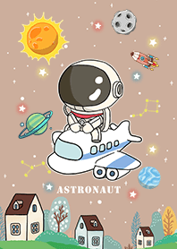 可愛宇航員-搭飛機去旅行-咖啡色星空