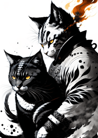 Ink wash cat samurai 4675Ce