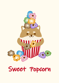 Shiba Inu in love with sweet popcorn