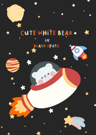 Cute white bear in black space