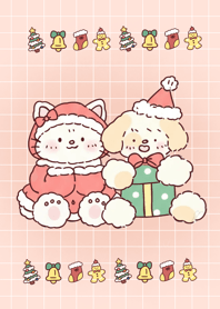 คริสต์มาส คู่หูหมาและแมว (pink)