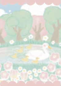 Cute duck in flower garden (Pink)