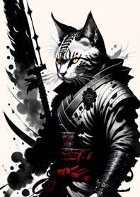 Ink wash cat samurai 142607