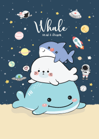 Whale Cute Seal & Shark : Navy Space