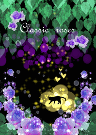 幸せの黒猫と紫のバラ
