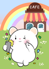 Cute White Mouse In Cafe Theme