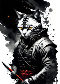 Ink wash cat samurai B9B620