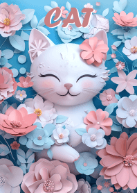 Cute cat and flower bush