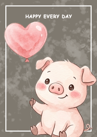 Pig/Heart-shaped balloons/coffee brown