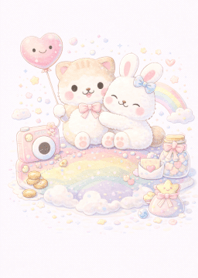 Minimal Lovely Pastel Kitten and Bunny!