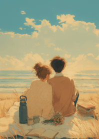 【動漫風 莫蘭迪】海邊情侶配對圖