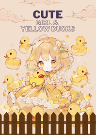 Cute girl and yellow ducks