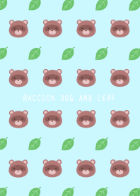 RACCOON DOG AND LEAFj-LIGHT BLUE