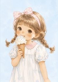 A little girl eating ice cream.