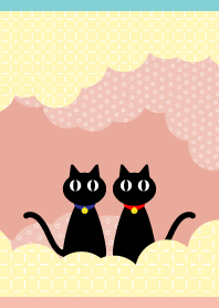 two cute cats on pink & blue