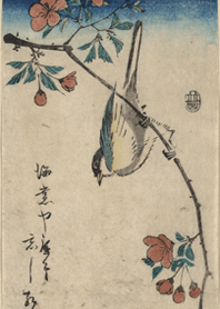 歌川広重《海棠桜の枝にとまる小鳥》
