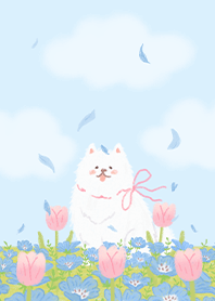 Happy Dog in Flower Field