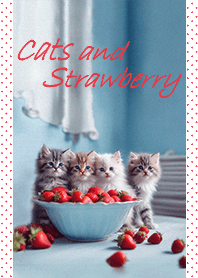 Cats and Strawberry - Polka dots