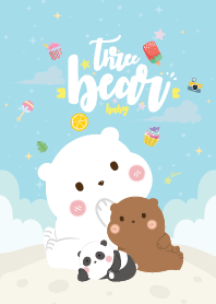 Three Bears Kawaii Cute Blue