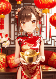 cute cheongsam Girl and gold ingot3