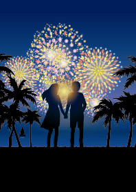 花火、夏の海夜
