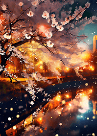 Beautiful night cherry blossoms#1149