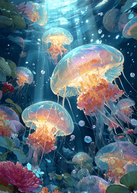 Pink Rainbow Jellyfish in the Deep Sea