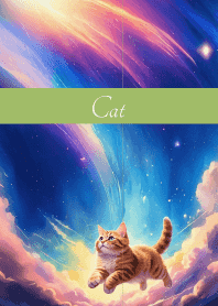 Cat flying in the sky moss green