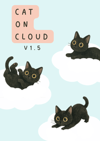 Black Cat on Cloud Beige Pink Green