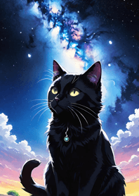 夜の月と星の猫 070Ca7