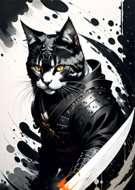 Ink wash cat samurai 1148B0