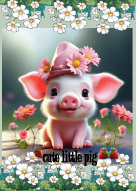 หมูน้อยน่ารักพร้อมดอกไม้สวยสวย
