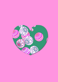 Japanese Pattern Ball Heart Green Pink