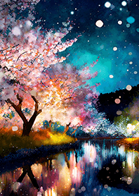 Beautiful night cherry blossoms#1068