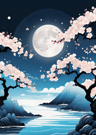 浮世絵 山海桜、月 6yZNy