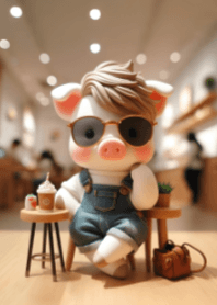 Cool Pig in Coffee Cafe V.2