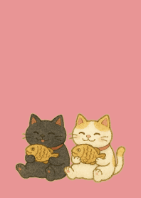 W & B Beckoning Cats2 on lightpink