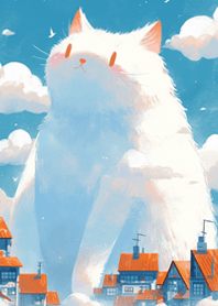 村裡出現白色巨大貓咪