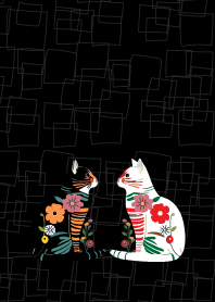 floral cats on black