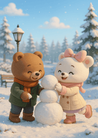 Winter Snowman Smiles Together